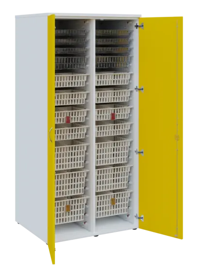 EUROMEDICA D - 90 skříň léková boxová, 2-dveřová, 1950x900x735, korpus bílý, dvířka žlutá odio